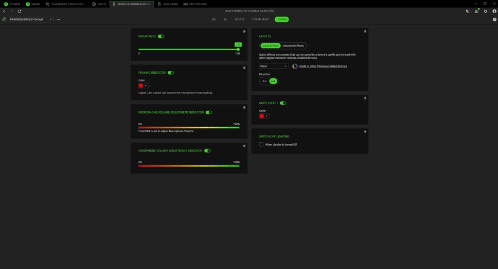 Razer lighting settings